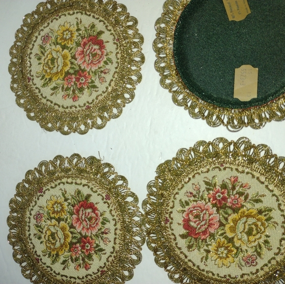 West Germany 4 Coasters Fabric Lace Edge New - Picture 3 of 5